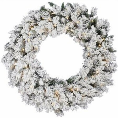 VICKERMAN 30 in. Flkd Snow Ridge Wreath Dura-Lit 50CL A128231